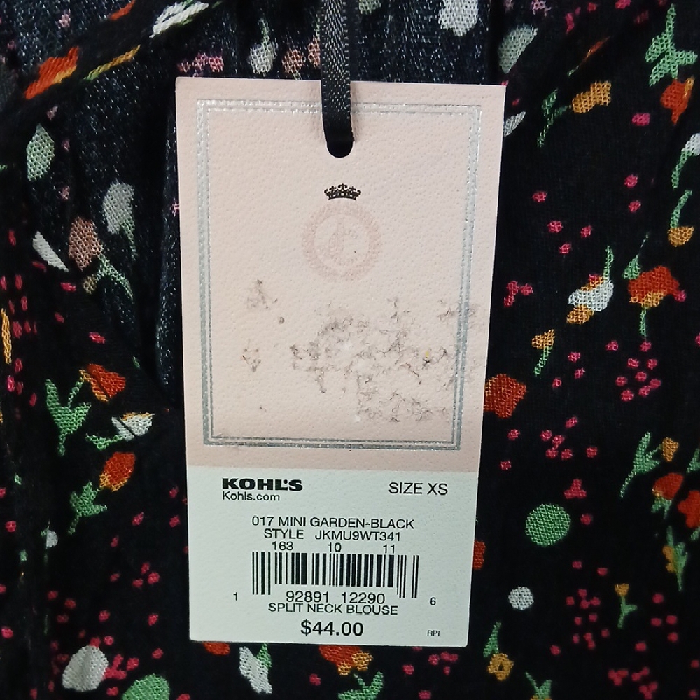 Kohl's Black Floral Split Neck Blouse